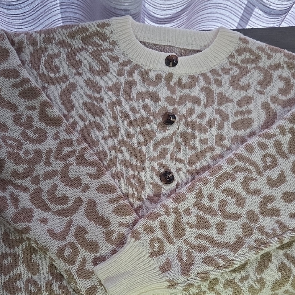 Leopard Print Button-Up Cardigan Sweater